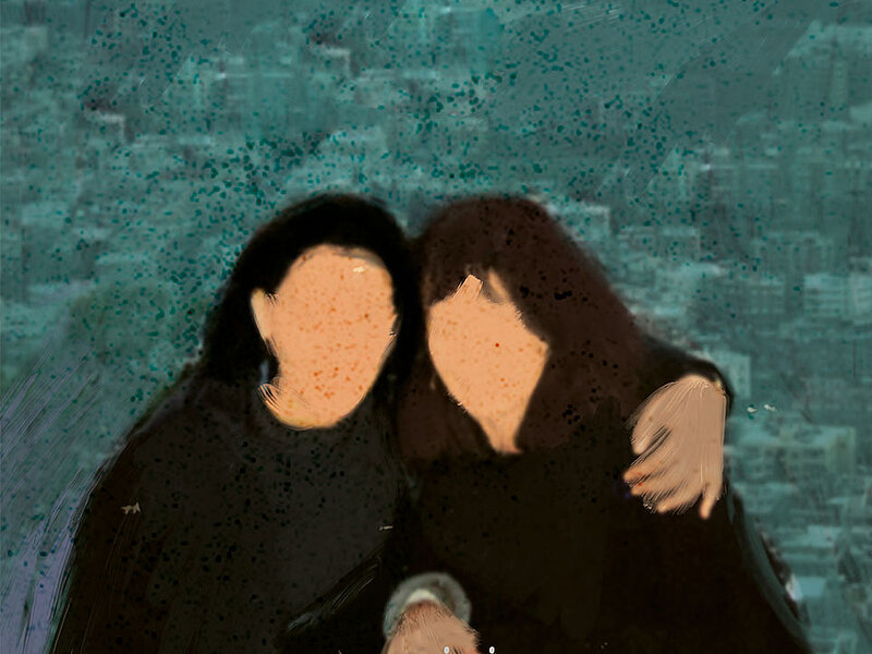 Illustration: Zwei Frauen halten sich im Arm