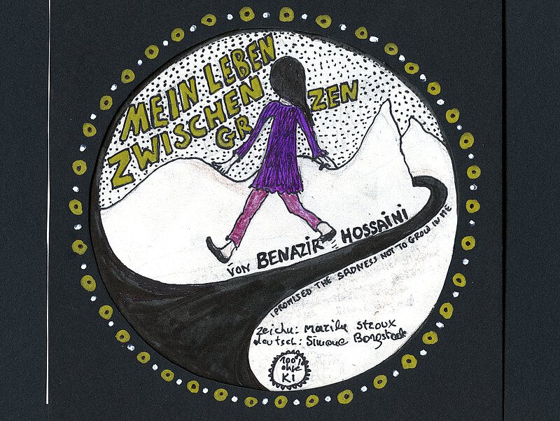 Buchcover mit Illustrationvon einer weiblichen Person, die einen Weg entlang geht.